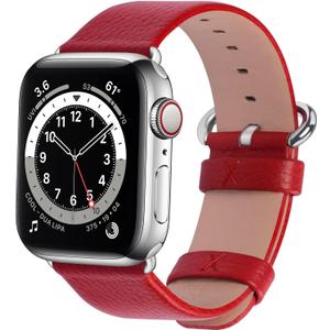 Fullmosa Leather Bands Compatible with Apple Watch Band 41mm 40mm 38mm 42mm 44mm 45mm 46mm 49mm Women Men for iWatch Series 11/10/9/8/7/6/5/4/3/2/1,Ultra3/2/1,SE3/2/1, 42mm 41mm 40mm 38mm, Red/Silver