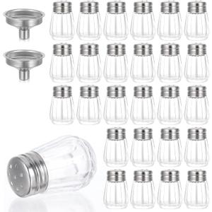 30 Pack Mini Salt and Pepper Shakers, 0.5 OZ Small Clear Glass Salt and Pepper Shakers, Salts Peppers Shaker Bulk Small Spice Shaker for Kitchen, Restaurants, Wedding, Christmas-with 2 Metal Funnels