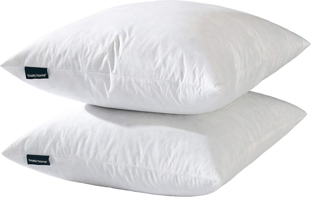 basic home Hotel-Style Goose Feather Down Euro Pillow Insert for Sofa & Bed - 100% Odorless & Plump Cushion Filler - 233TC Cotton with Inner Liner to Prevent Poking (26x26 Inch)