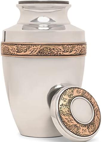 Eternal Harmony Large Urn for Ashes, Adult Male & Female Cremation Urn for Human Ashes with Elegant Finishes, Secure Seal & Velvet Bag, Funeral Urn for Women & Men Up to 200 lbs, 7”x11” (Silver)