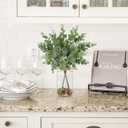 Briful 14.2" Artificial Eucalyptus Stem in Glass Vase with Faux Water  Small Fake Plant with Decorative Stones  Eucalyptus Leaves Artificial White Seeds Decor for Indoor Tabletop Shelf Office