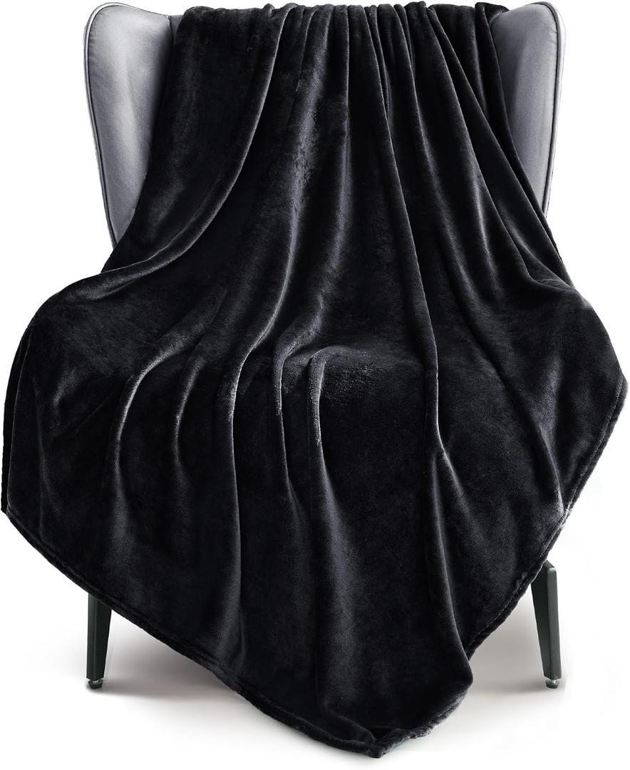 Exclusivo Mezcla Fleece Black Throw Blanket for Couch, Sofa, Super Soft and Warm Blankets, All Season, Cozy, Plush, Lightweight, 50x60 Inches