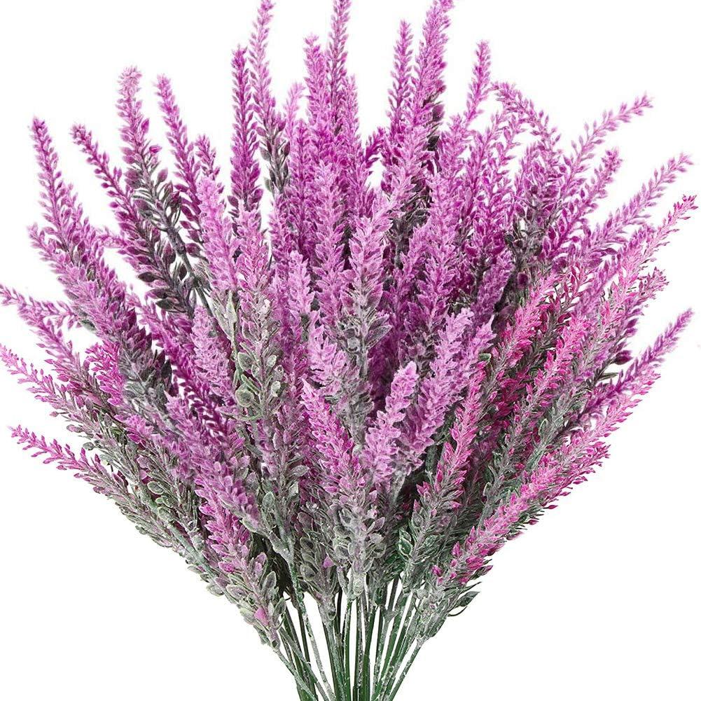 8 Bundles Artificial Flowers Fake Lavender Faux Plastic Plants Purple Flowers for Home Decor Wedding Kitchen Garden Patio Porch Office Table Indoor Outdoor Decorations (Fuchsia Lavender/8pcs)