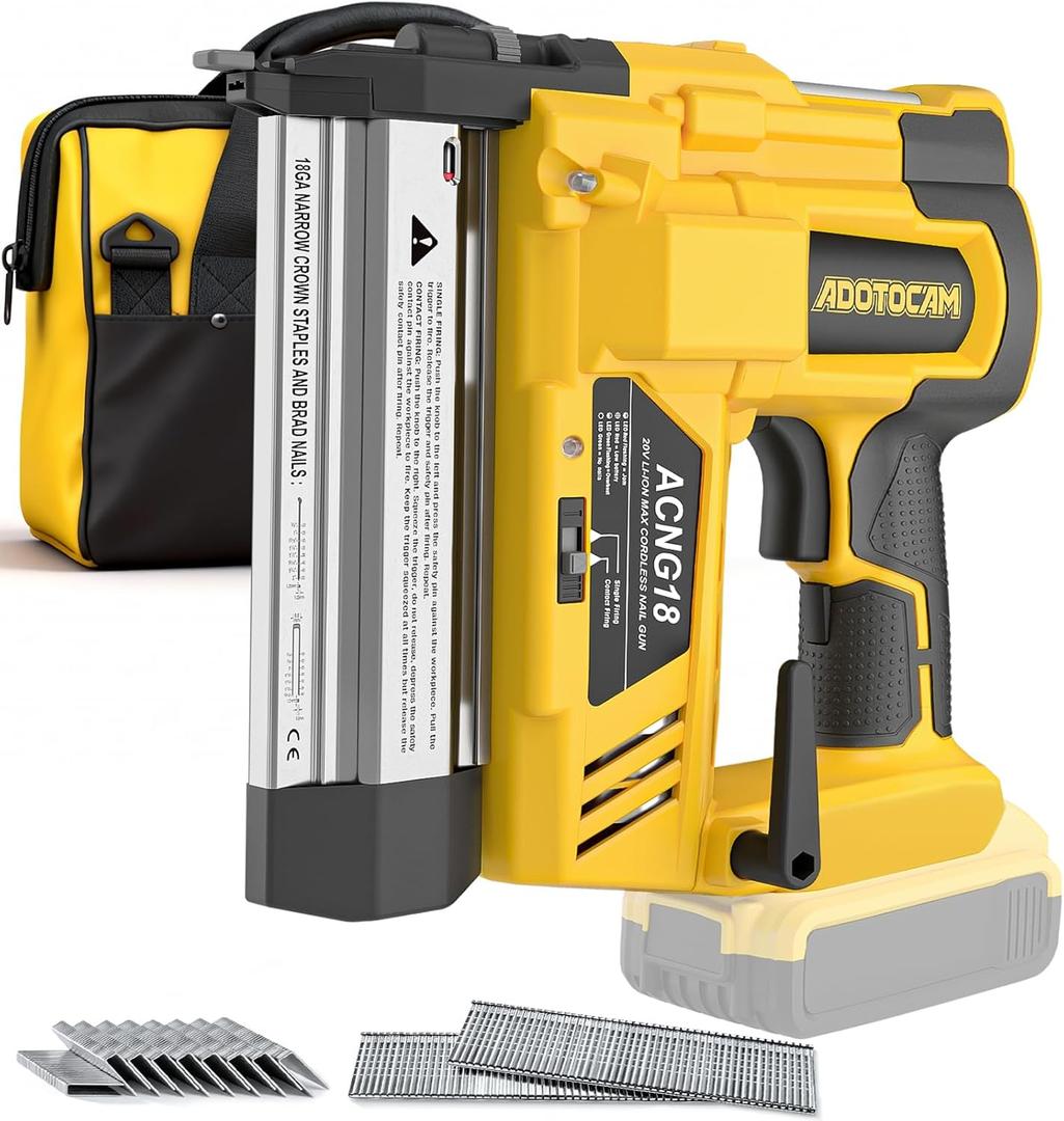 Cordless Brad Nailer Compatible with Dewalt 20V Battery, 2 in 1 Electric Nail Gun Staple Gun with 1000 Nails/Staples, Battery Power Nail Gun for Trim Wood Crafting Home (NO Battery)