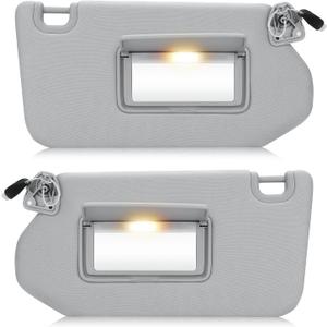 Left & Right Sun Visor with Light for 2013-2018 Nissan Pathfinder 2014-2017 Infiniti QX60, 2013 JX35, Driver & Passenger Side Gray Sunvisor Replacement 96401-9PB0A, 96400-9PB0A (Grey)