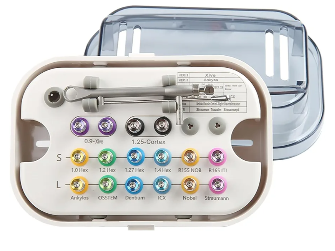 Dental Implant Torque Wrench Universal Kit Fully Autoclavable Color IdentificationTorque Adjustable Ratchet & Screwdrivers Torque Value of 1070Ncm Portable Round Style