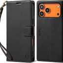 FLIPALM Wallet Case for iPhone 17 Series with Wrist Strap - PU Leather Folio Flip with Credit Card Holder & Kickstand, Protective Cover (Black, for iPhone 17 Pro Max)