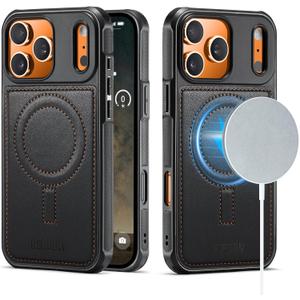 for iPhone 17 Pro Max Case Compatible with Magsafe, Strong Magnetic PU Leather Slim Protective Cover Phone Cases for iPhone 17 Pro Max 6.9" Black