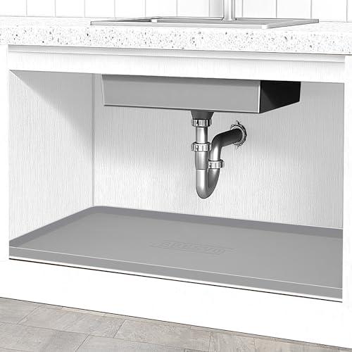 Under Sink Mat for Kitchen Waterproof, 40" x 19" Silicone Under Sink Liner Kitchen & Bathroom Cabinet Protector Mats, Heavy Duty Flexible Under Sink Drip Tray with Lip, Cool Grey