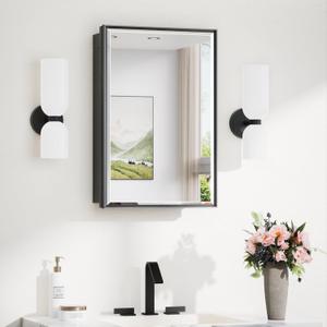 TokeShimi 16x24 Recessed Medicine Cabinet with Mirror, Black Bathroom Medicine Cabinet with Mirror, Bathroom Mirror with Storage, Beveled Aluminum Frame (17x25 IN), Black 