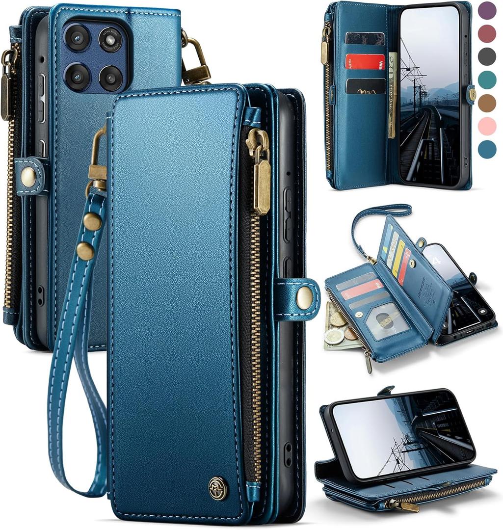 Defencase Compatible with Moto G Stylus 5G (2025) Case, RFID Blocking Wallet Case for Motorola Moto G Stylus 5G 2025 PU Leather Flip Strap Zipper Card Holder Phone Cases for Women and Men, Dark Blue