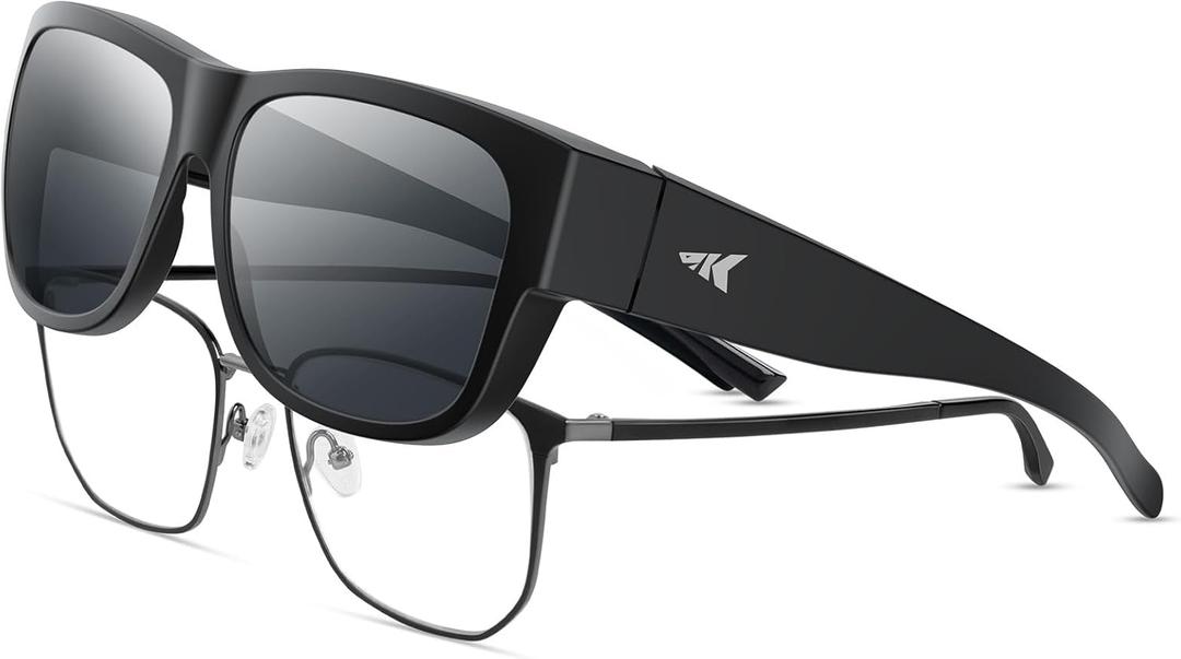 KastKing Chariton Fit-Over Polarized Wrap Around Over Sunglasses for Men and Women, Ideal for Driving Fishing Cycling Running (A.matte Black Frame, Smoke Mirror)