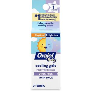 Orajel Baby Daytime & Nighttime Cooling Gels for Teething, Drug - Free, #1 Pediatrician Recommended Brand for Teething*, Two 0.18oz Tubes, Exp Date: 06/2027