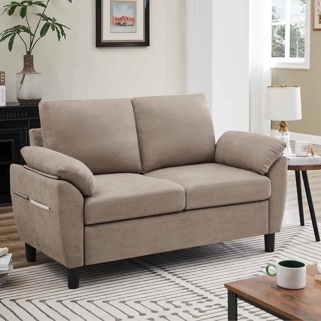 Small Loveseat Sofa, 57" Mid Century Modern Love Seat, 2 Seater Couches for Living Room, Bedroom, Small Spaces, Beige