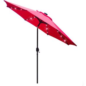 Sunnyglade 9' Solar LED Lighted Patio Umbrella with 8 Ribs/Tilt Adjustment and Crank Lift System (Red)