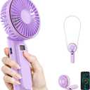 Portable Handheld Fan, 4000mAh, 180 Adjustable, 6 Speed Wind, USB Rechargeable Foldable Fan with Real-Time Electricity Display (Light Purple)