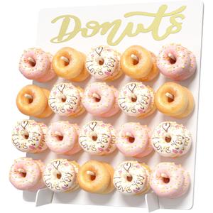 Wooden Donut Wall Display Stand - Holder for 20 Doughnuts, Board for Grow Up Party, Birthday, Wedding, Baby Shower Decorations (White) (19.3x21.6 inch)