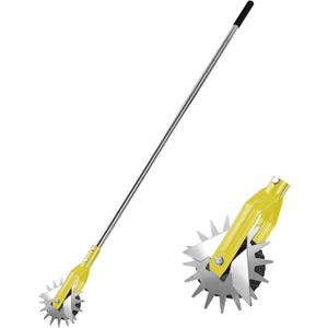 BARAYSTUS Wheel Rotary Edger Lawn Tool, Grass Edge Trimmer, Sidewalk Manual Lawn Edger, Strong 3 Sections Stainless Steel Handle with Cushion Grip, 58.3-Inch (Yellow)