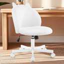 Vanity Chair with Cat Back,Armless Desk Chair Cute Small Office Chair,Teddy Fabric Computer Chair with Adjustable Height,120Tilting,Rolling,Swivel for Vanity,Kids Room,Office,Bedroom White, 17in x 18.1in x 28in