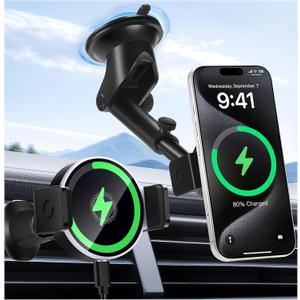Wireless Car Charger, 15W Fast Car Mount Charger for iPhone 17/16/15/14/13/12/11/10/9/8 Series & Samsung, Auto-Clamping Magnetic Car Phone Holder with Fast Charging for Car & Home Use,Black