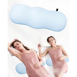 SPRING SEAON Lumbar Support Pillow for Bed Sleeping - Lower Back Hip Pain Relief Lumbar Support Pillow Herniated Disc Relief Products Ergonomic Design of Cool Fabric Memory Foam Cushion (Blue)