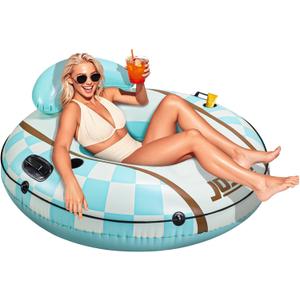 JOSEN River Floats for Adults Heavy Duty 350lb, XL River Tubes for Floating - 53" Large Pool Floats Adult with 2 Cup Holders, Inflatable Floating Tube, River Run Tube Lake Water Tubes (Mint Green)