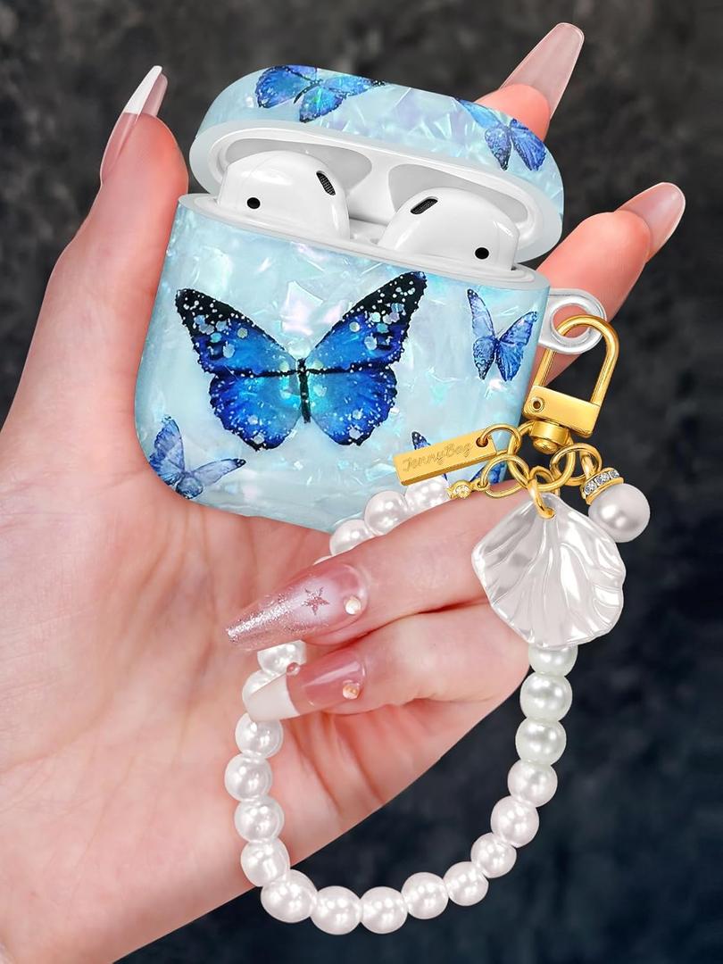 Coralogo for AirPods 2nd/1st Case with Pearl Keychain - Cute Women Glitter Shell Design Cover Girls Girly Pretty Stylish Kawaii Girlish Protective for Apple for AirPods 1/for Airpods 2 Case, Castle (Butterfly)