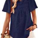 Falechay Womens Summer Tops Boho Short Sleeve Crew Neck Blouses for Women Dressy Casual Babydoll Cute Flowy Preppy Shirts, S