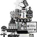 Dandat 18 Pcs Christmas Tiered Tray Decor Black White Buffalo Plaid Snowman Snowflake Wooden Signs Farmhouse Christmas Decor for Home Table Shelf