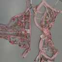 Lilosy Sexy Floral Embroidered Mesh Sheer Underwire Lingerie Set (Pink, S)
