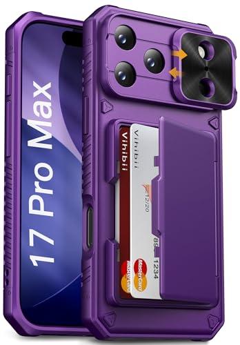 Vihibii for iPhone 17 Pro Max Case Wallet with Card Holder (4 Cards) [RFID Blocking] & Slide Camera Cover, Military Grade Drop Protection, Hard Back & Silicone Edge Phone Case 6.9" 2025, Dark Purple