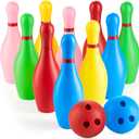 Kids Bowling Set - 10 Colorful Plastic Pins & 2 Lightweight Bowling Balls - Family Fun Indoor & Outdoor Toddler Bowling Set Game for Boys & Girls, Educational & Active Play Toy, Birthday Gift Ages 3+
