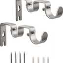 Double Curtain Rod Bracket,2 Pack Metal Curtain Rod Holders for Wall,Sturdy Curtain Rod Brackets for 1 Inch Curtain Rod,Silver Wall Mounted Curtain Rod Hooks for Bedroom Living Room Patio