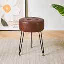 IBUYKE Faux Leather Round Footrest Stool, Makeup Vanity Stool Side Table, PU Dressing Table Seat, Pouf Couch Stool, Golden Steel Legs, Dark Brown LG-31Z