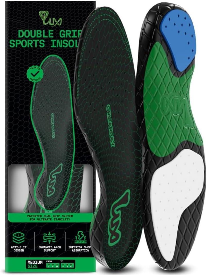 LUX Dual Grip Sports Insoles with GripArray - Easily Trimmed to Fit Any Foot Shape - Shock Absorbing Athletic Performance Sport Insoles - Shoe Inserts for Women & Men's Soccer, Running, Basketball (Low S (Men 6.5-8 / WM 8-9.5))
