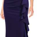 WOOSEA Women's Split Bodycon Mermaid Evening Cocktail Long Dress (Large, Navy Blue)