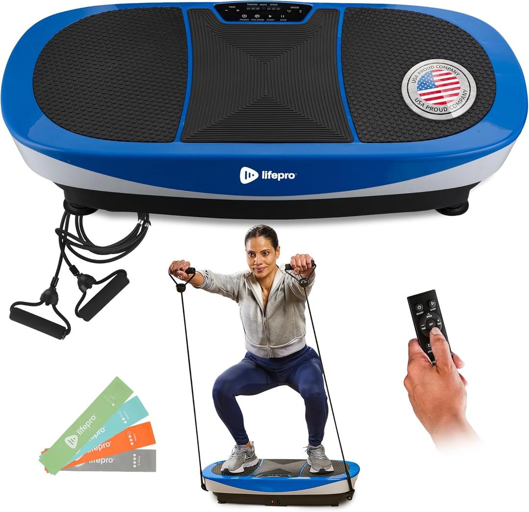Lifepro Rumblex Max 4D Black Vibration Plate Exercise Machine with Loop Resistance Bands for Home Fitness Shaping Training Recovery Tone & Strength (BLUE)