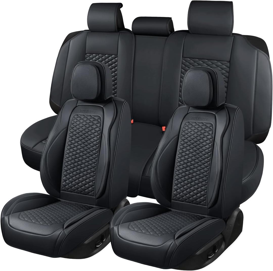Car Seat Covers Full Set, Leather Seat Covers for Cars, 5 Pcak Breathable Seat Cover, Suitable for SUV/Truck/Sedan/Automotive (Black)