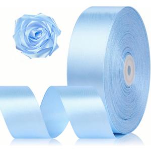 1-1/2 Inch 100 Yards Sky Blue Satin Ribbon, Solid Fabric Ribbon Roll for Flower Bouquet, Gift Wrapping, Roses Making, Handmade Crafts