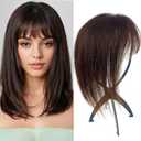 Brown Hair Topper With Bangs Real Human Hair Toppers For Women With Thinning Hair 360 3D Cover Hair Pieces with Bangs For Women (12Inch, Brown with Bangs)