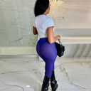 Women See Through Sheer Pencil Long Pants Mesh Sport Leggings High Waist Casual Sweatpants Tights Clubwear (Blue, L)