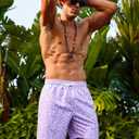 Verdusa Men's Drawstring Waist Swimwear Beach Shorts Swim Trunks with Pockets (L)