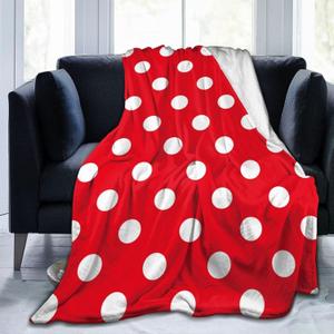 Red White Polka Dot Blanket Soft Lightweight Throw Blankets Cozy Flannel Bed Throws for Sofa Couch Travel Home Room Bedroom Decor Gifts for Women Men Kids 60"x50"