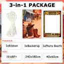 8X6ft Large Cartoon Desert Backdrop Wild West Desert Sand Cactus Photography Background Western Rodeo Birthday Party Decoration with 32.8Ft Ribbon and Wanted Photo Booth