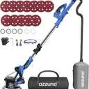 AZZUNO Drywall Sander, 12A Popcorn Ceiling Removal Tool, 5-Speed 800-1900RPM Drywall Sander with Vacuum Dust Collector, LED Light & 12pcs Discs, Foldable/Extendable Handle (Sky Blue)
