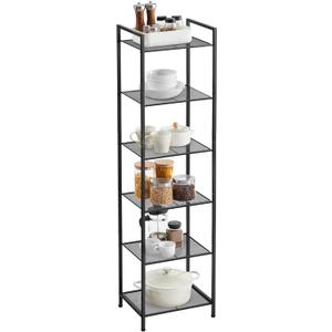 SONGMICS 6-Tier Storage Rack, Bathroom Shelf, Extendable Plant Stand with Adjustable Shelf, for Bathroom, Living Room, Balcony, Kitchen, Classic Black UBSC036B01