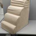 5-Step Dog Stairs and Ramp for High Bed,Non-Slip Sturdy Pet Steps for Small Dogs and Cats,22.2" H,Beige