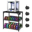IRONWALLS 3D Printer Table with Filament Storage, 3-Tier Heavy Duty 3D Printer Stand Cart with Wheels & Power Outlet, Black Metal 3D Print Desk, Filament Spool Rack Shelf Organizer (Shelf Only)