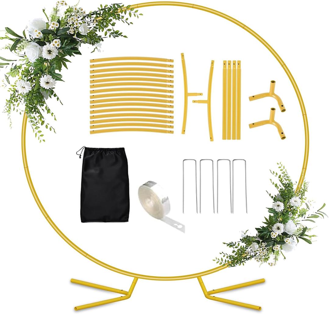 7.2FT Round Balloon Arch Stand,Gold Arch Backdrop Stand for PartiesMetal Circle Wedding Arch Heavy Duty for Ceremony Birthday Party Anniversary Bridal Graduation Decoration