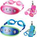 Kids Swim Goggles Age 2-6, Toddler Goggles No Hair Pull,Child Goggles Padded HeadBand (2pk Kids - Pink / Blue Fish)